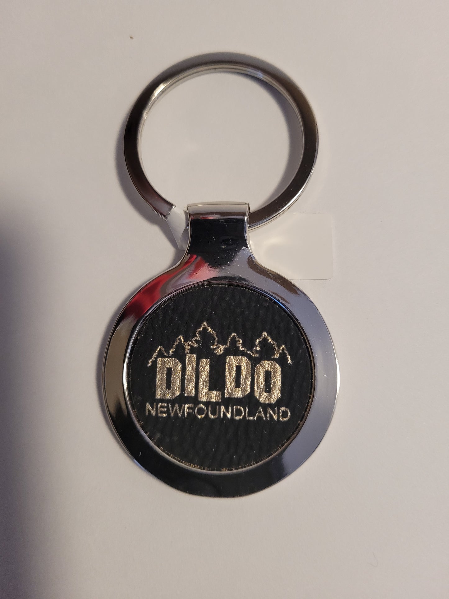 Chrome Key Chain (round) with grey or black leather insert
